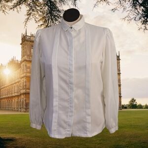 Vintage 90s White white Green Polka-dots Blouse